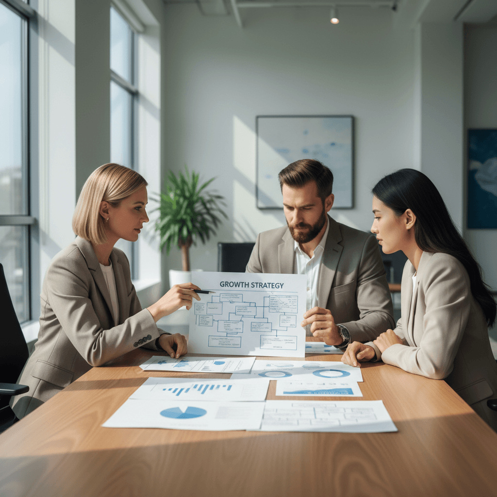 Team reviewing decision frameworks in conference room