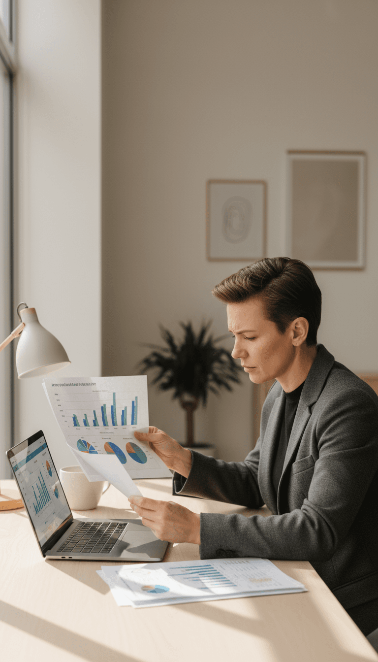 Professional reviewing analytics reports and data visualizations