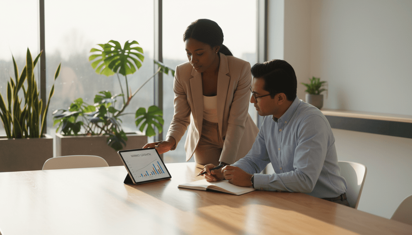 IT consultant collaborating with client on analytics strategy